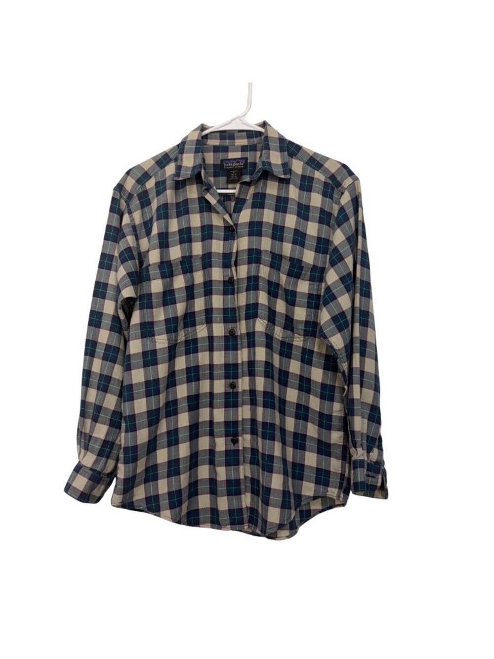Patagonia Women Organic Cotton Plaid Button-Up Shirt Size S -it has some stains-
